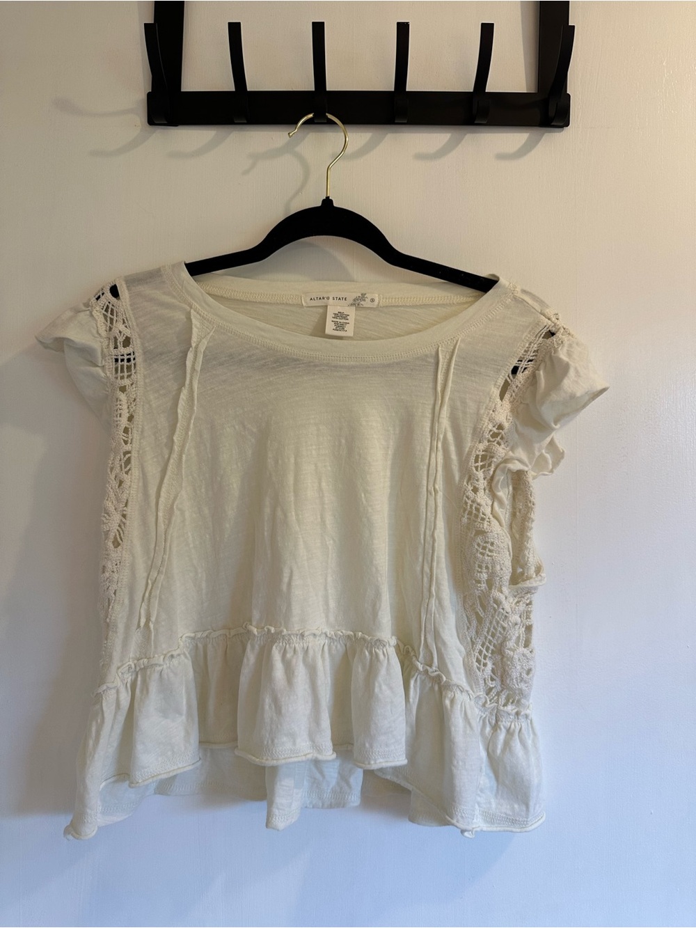 Altar'd State Cream Crochet-Sleeve Peplum Blouse
